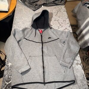 Nike tech mens cotton blend Heather Gray & black trim Full-Zip hoodie Sz L